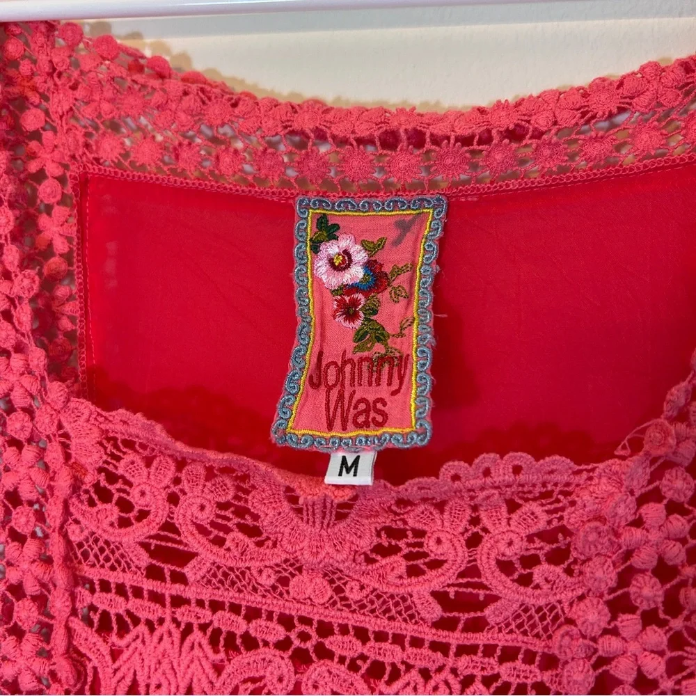 Johnny Was Pink Crochet Georgette Blouse Size M - Picture 4 of 6